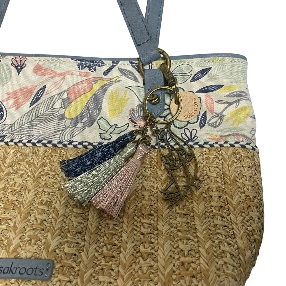 Sakroots Peace Birds Ellis Straw And Canvas Bag New NWOT